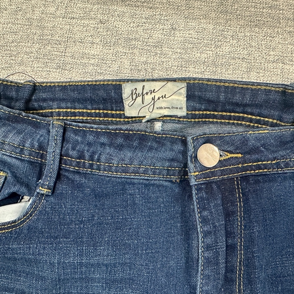 Dark Blue Frayed Hem Wide Leg Jeans - Picture 6 of 6